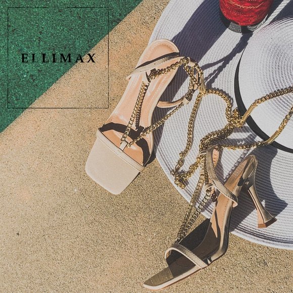 HP💃 Nude Gold Chain Anklet Leg Wrap Heel Sandals - Picture 2 of 7